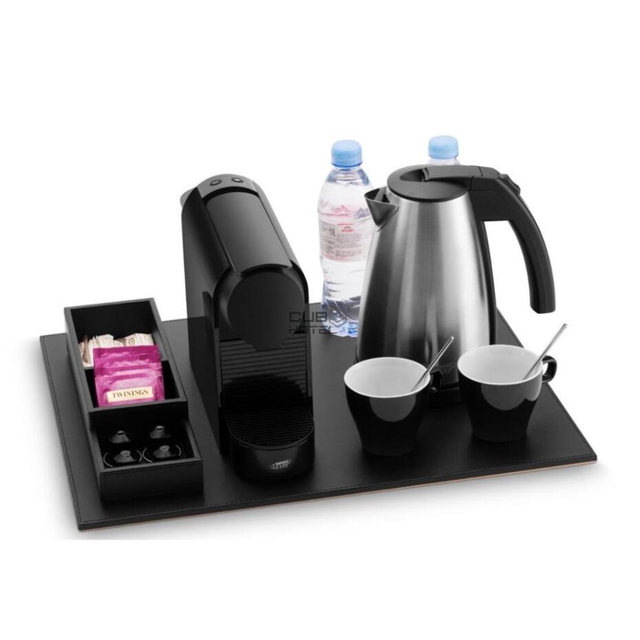 Bandeja Principal SWITCH Reversível Pele Sintética Preta e Bege Para Máquina Café 50 x 40cm